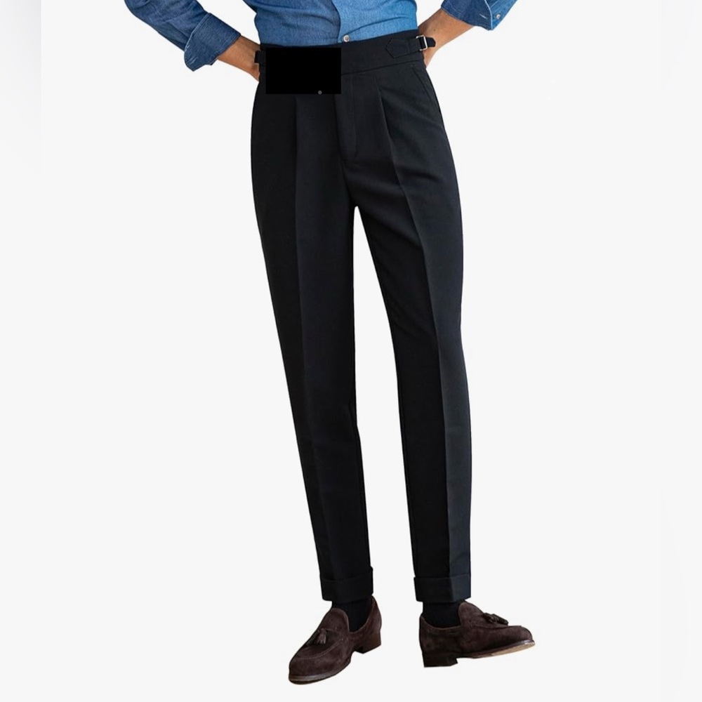 Men's Black Dress Pants - Tailored Pleat Front
